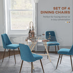Rene Upholstered Dining Chairs Set of 4, Velvet Accent Chair with Back and Wood-grain Steel Leg for Kitchen, Blue