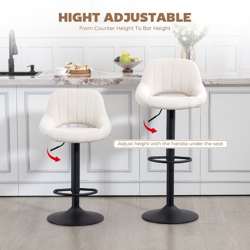 Cody Set of 2 Swivel and Adjustable height Counter/Barstools with Fabric Upholstery-Cream