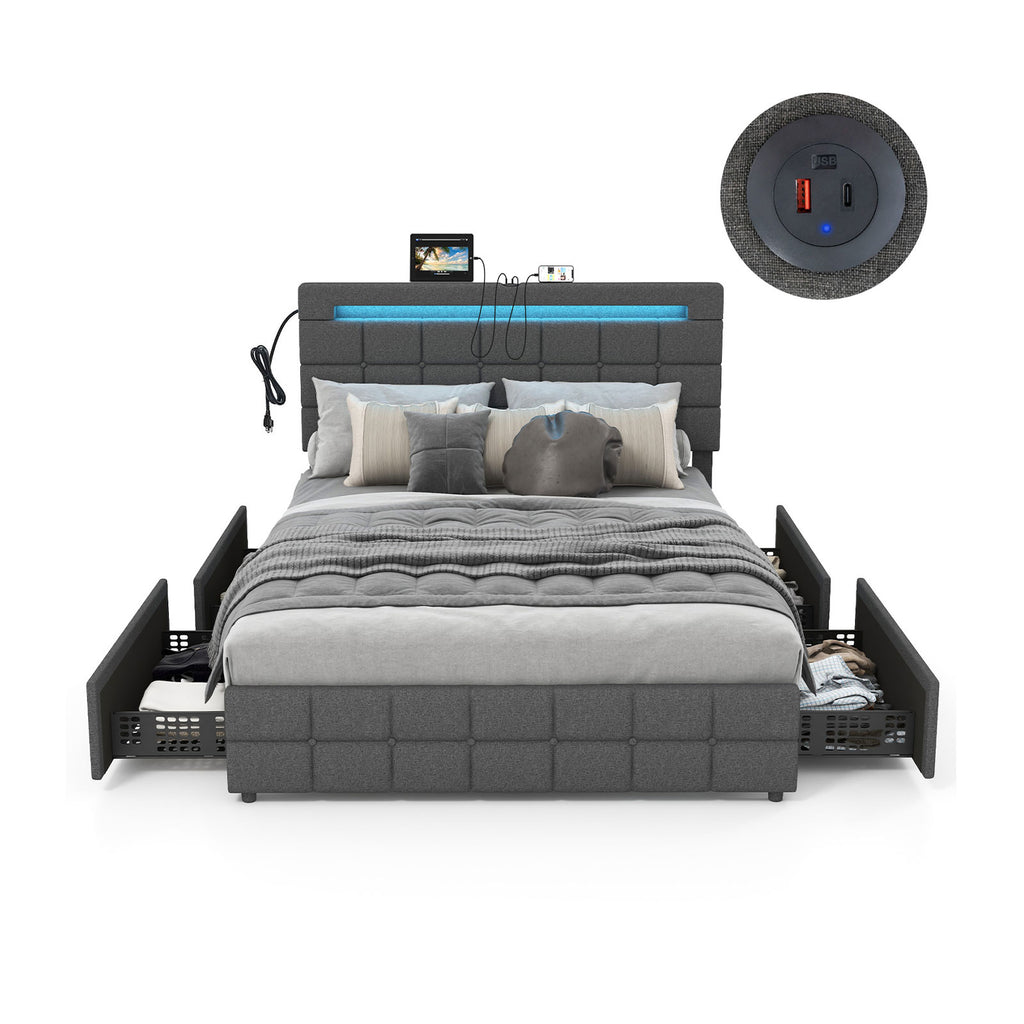 Austin upholstered full size bed frame with LED