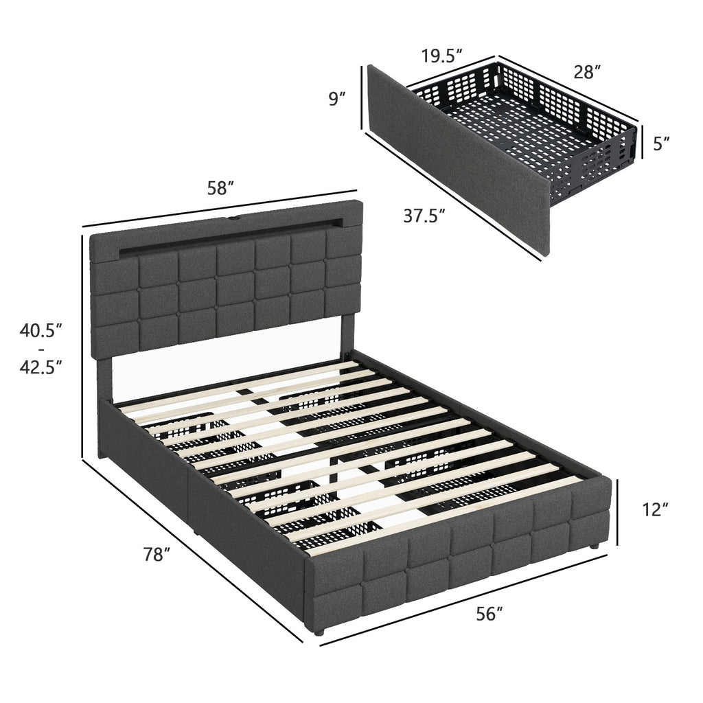 Austin Upholstered LED Bed Frame with Headboard and 4 Drawers-Full Size