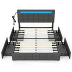 Austin Upholstered Queen LED Bed Frame with Headboard & 4 Drawers-Grey