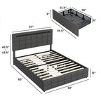 Austin Upholstered Queen LED Bed Frame with Headboard & 4 Drawers-Grey