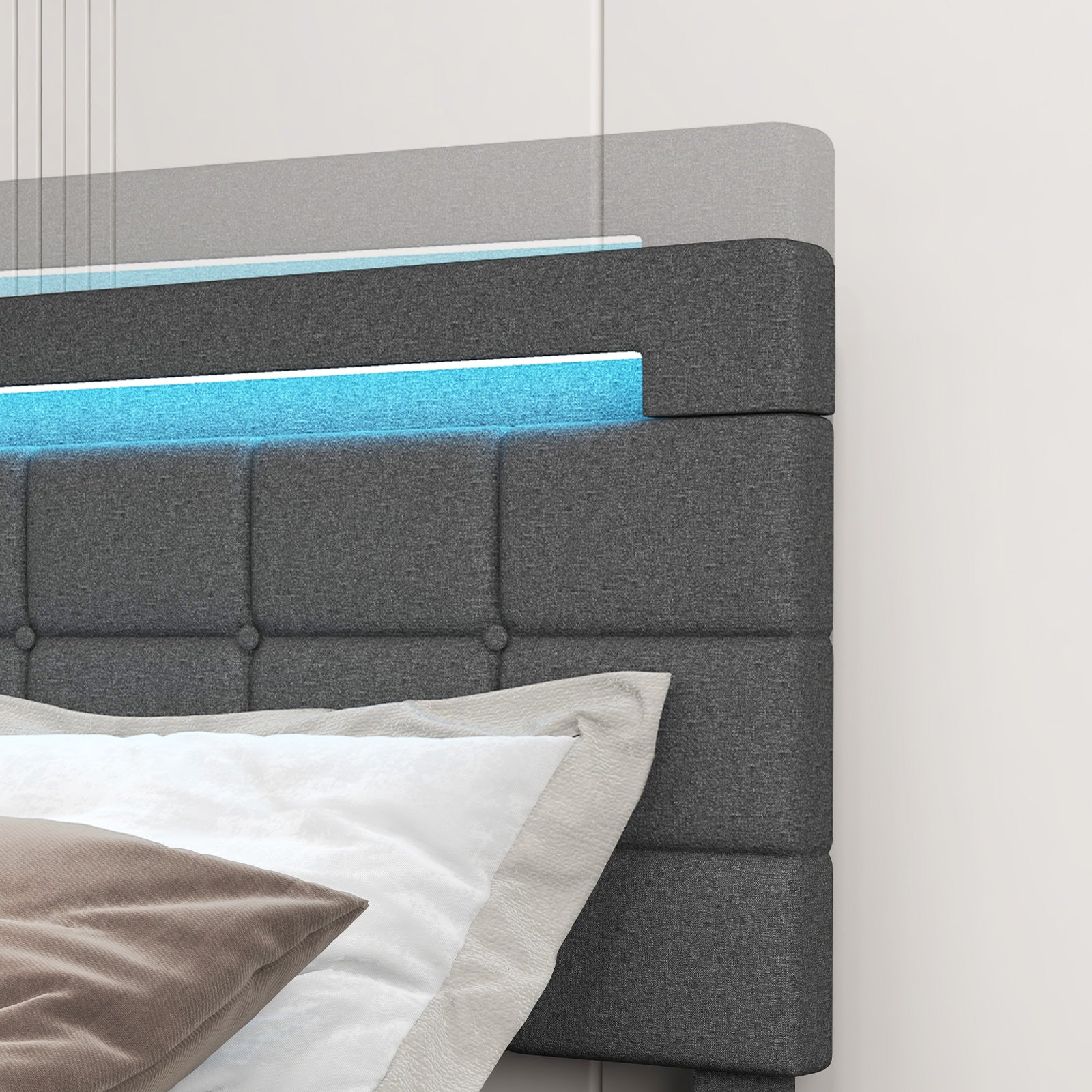 Austin Upholstered Queen LED Bed Frame with Headboard & 4 Drawers-Grey