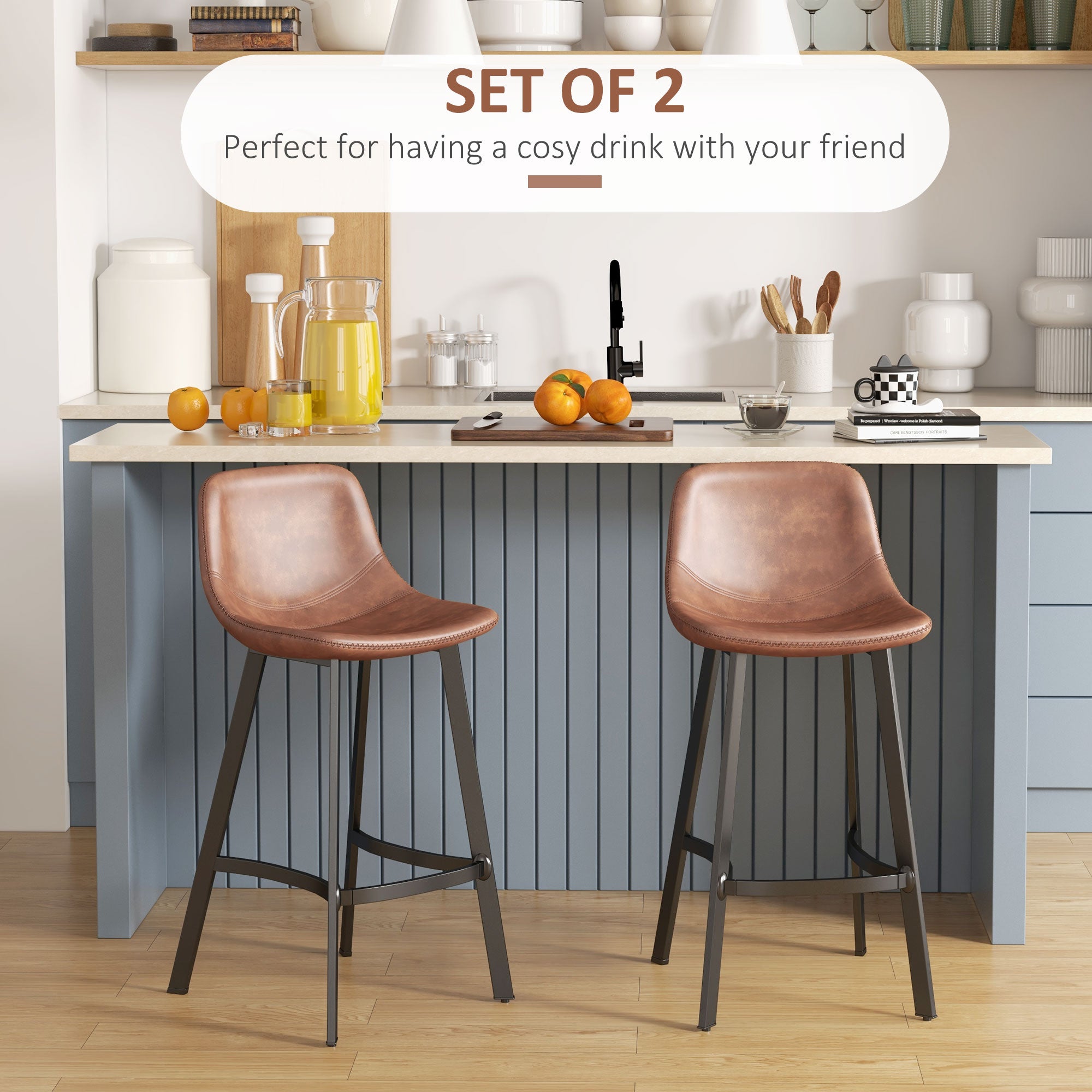 Andre Counter Height Stools Set of 2, Upholstered Kitchen Stool with Back and Steel Legs