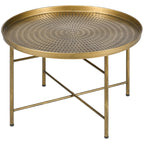 Dessie Vintage Coffee Table for Living Room, 24" Round Center Table with Hammered Tray Top and Metal Frame, Gold