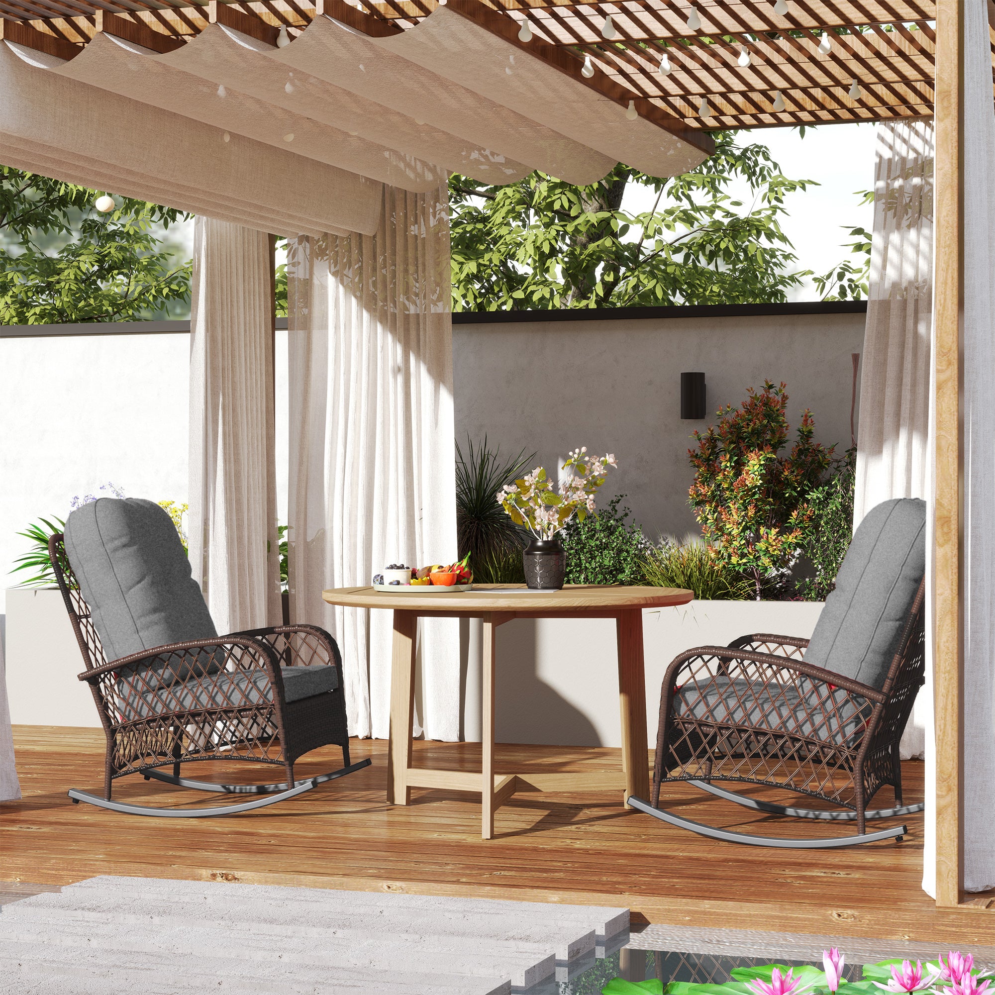 Oxlade Outdoor Rattan Wicker Rocking Chair with Thick Cushions-Set of 2-Grey