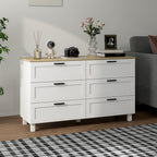 Martha 47" Wide Modern Dresser with 6 Drawers and Wood Legs for Bedroom, Living Room, Entryway, White