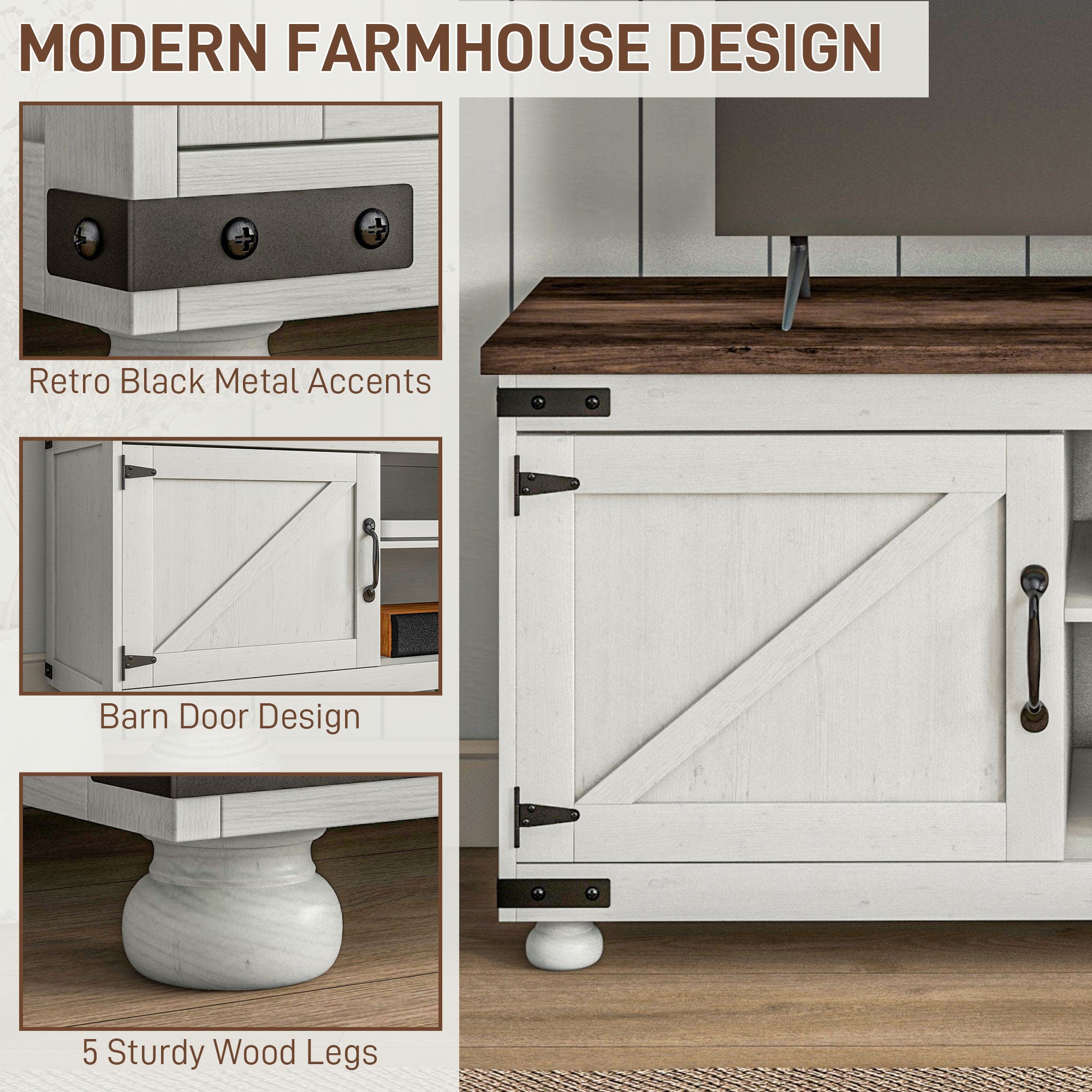 Kirby Farmhouse TV Stand Small Minimalist Barn Doors Cable