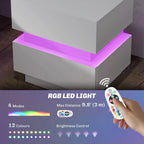 Emma Bedside Table with Charging Station and LED Light Modern Nightstand with USB Ports AC Outlets Drawers Remote, White