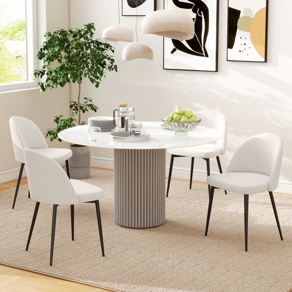 Dylan Set of 2 Mid-Back Dining Chair, Mid-Back Velvet-touch Upholstery Kitchen Chair for Living Room Dining Room, Cream White