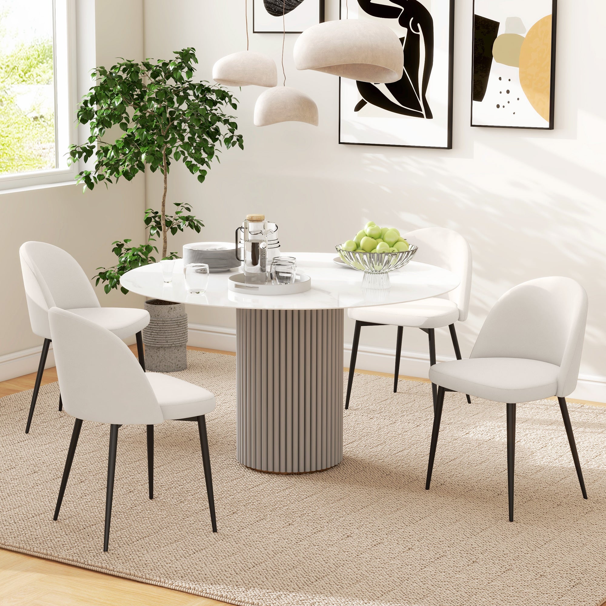 Dylan Set of 2 Mid-Back Dining Chair, Mid-Back Velvet-touch Upholstery Kitchen Chair for Living Room Dining Room, Cream White