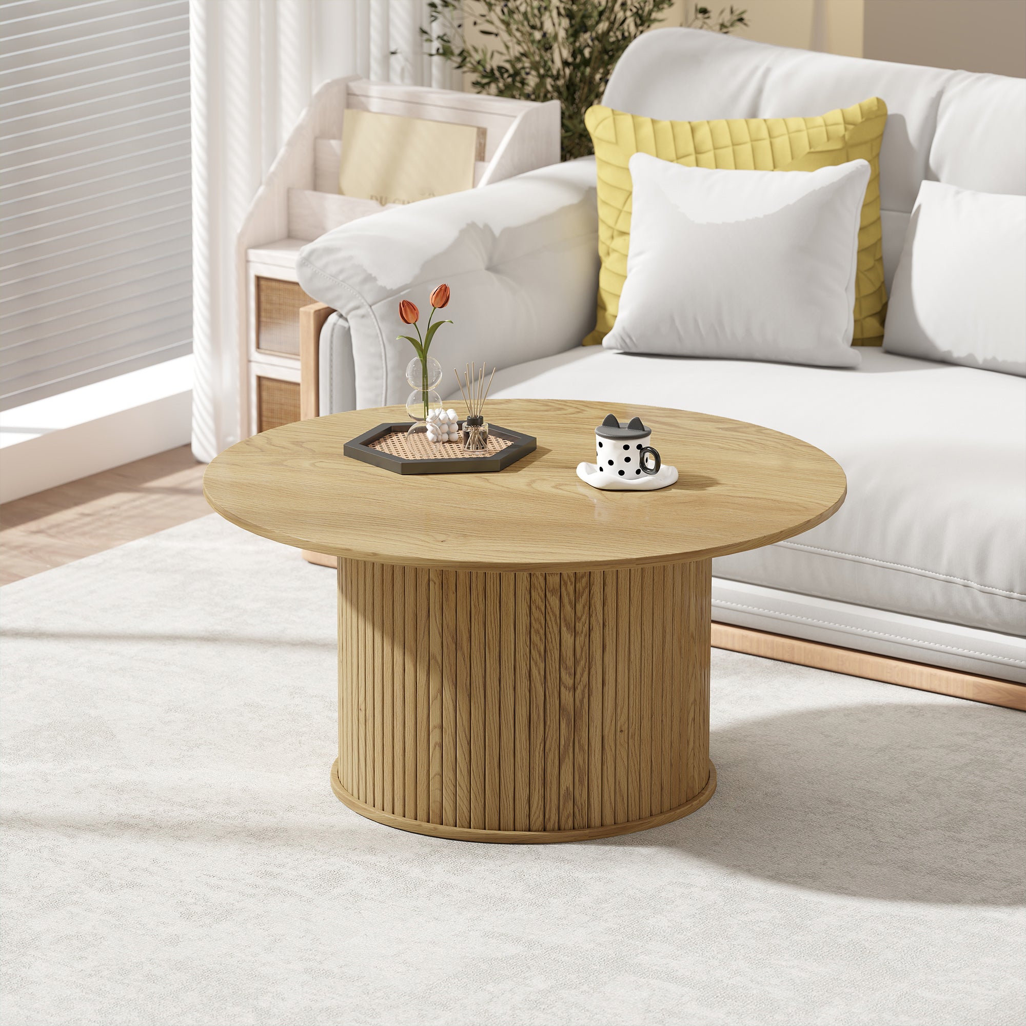 Cedar 31.5" Round Coffee Table, Nordic Style