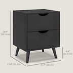 Jesse Modern Bedside Table, Nightstand with 2 Drawers and Pine Wood Legs for Bedroom, Living Room, Black