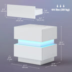 Emma Bedside Table with Charging Station and LED Light Modern Nightstand with USB Ports AC Outlets Drawers Remote, White