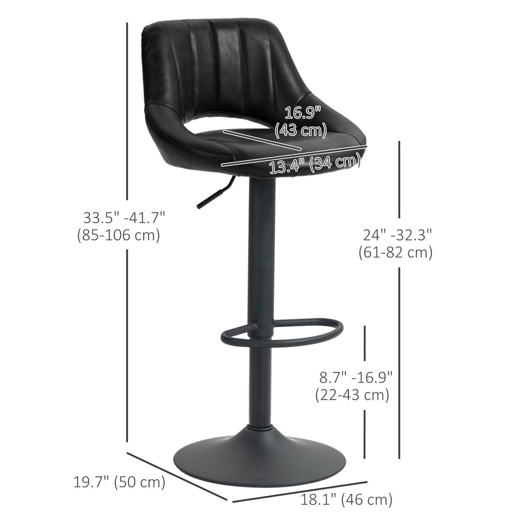 Cody Set of 2 Swivel and Adjustable height Counter/Barstools with Faux-Leather Upholstery-Black