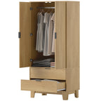 Alexis Modern Wardrobe Closet, Freestanding Armoire with Soft-Close Doors, 2 Drawers and Hanging Rod for Bedroom, Natural