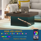 Aster Square Coffee Table with 16-Colour LED Lights, 35-inch Modern Center Table for Living Room, Walnut