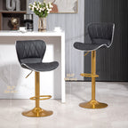 Maxi Counter Height Bar Stools Set of 2, Adjustable Height Bar Chairs with Swivel Seat, Leather Upholstery-Black/Gold