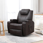 Brady Massage Recliner Chair, Swivel Nursery Rocker Chair, Manual Reclining Sofa with 8 Vibration Points, PU Leather, Cup Holders, Side Pockets, for Living Room, Brown