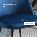 Dylan Set of 2 Mid-Back Dining Chair, Mid-Back Velvet-touch Upholstery Kitchen Chair for Living Room Dining Room, Dark Blue