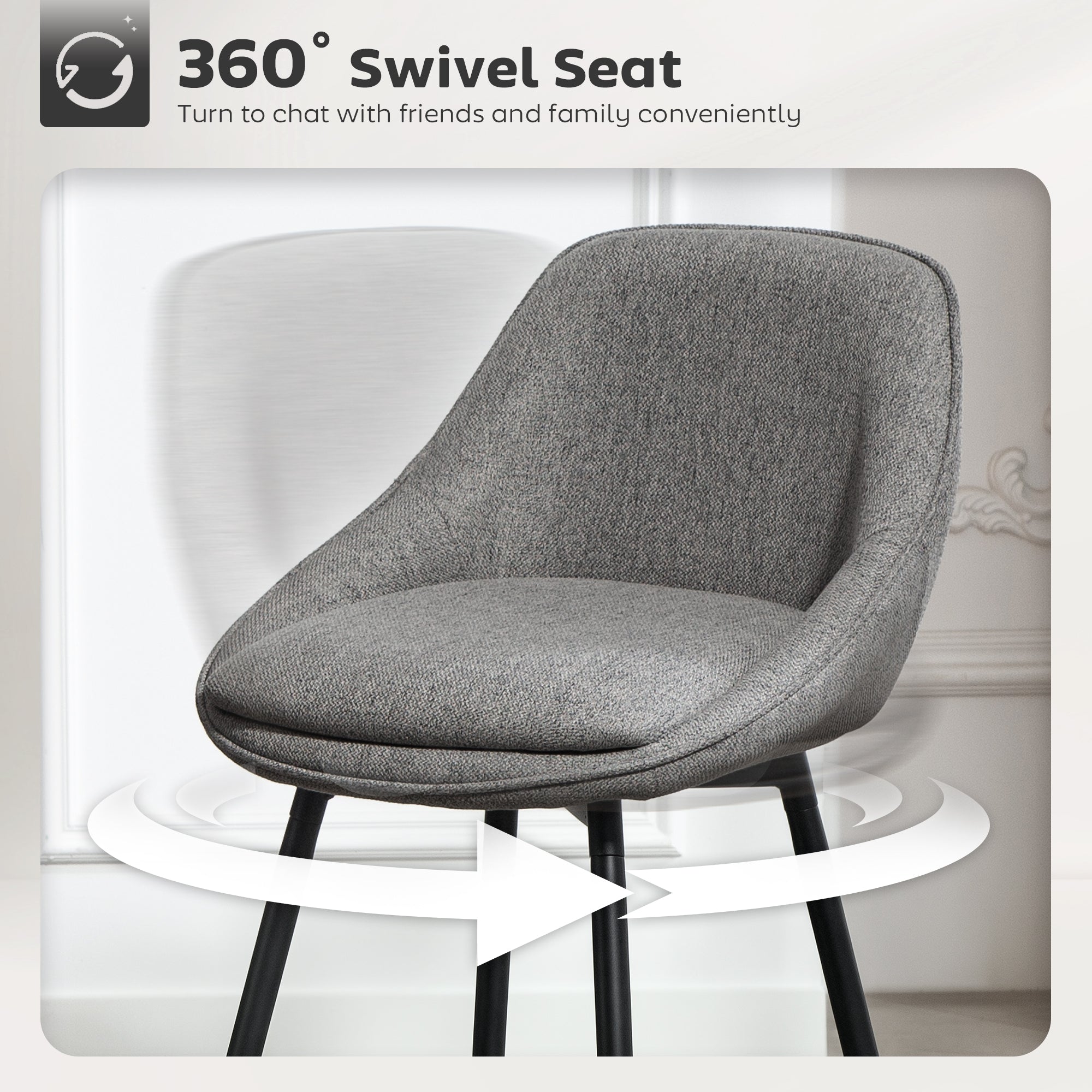 Reece 26" Counter Height Barstools Set of 2, Upholstered Swivel Bar Stools with Backrests and Armrests, Dark Grey