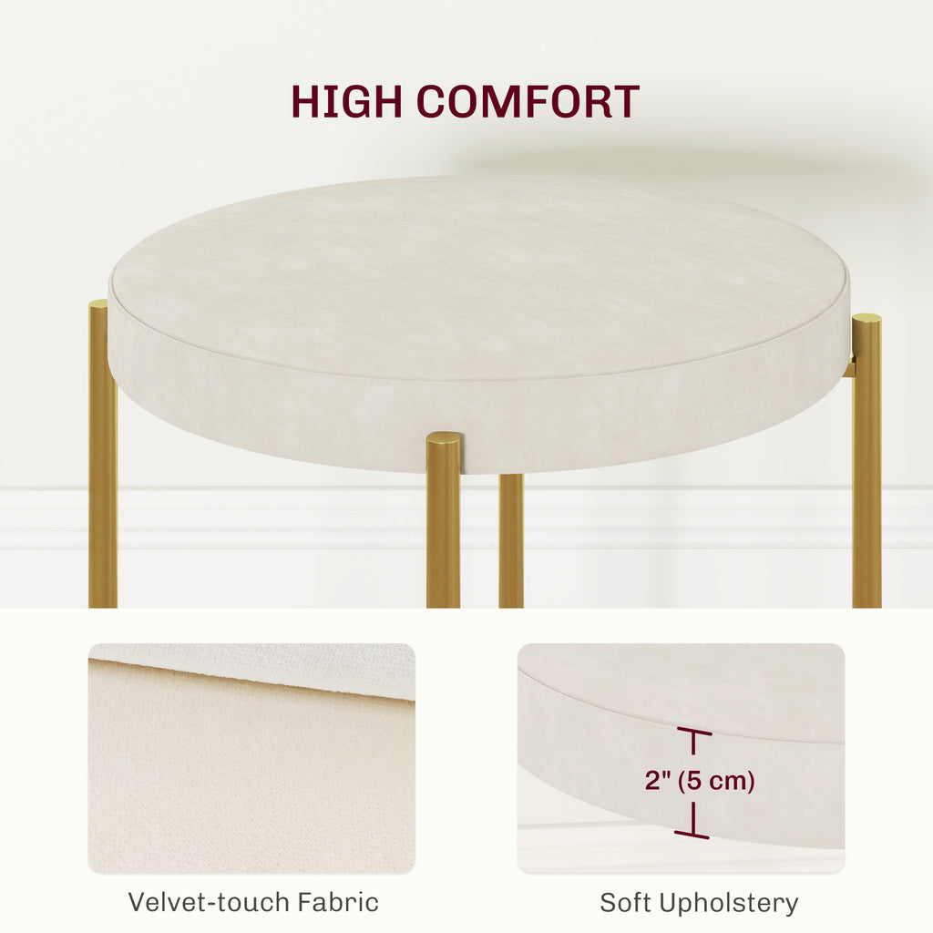 Noel Backless Round Dining Chairs, Modern Stacking Stools Set of 4, Kitchen Chairs with Metal Legs, Cream White