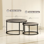 Zephyr Modern Coffee Table Set of 2, Nesting Side Tables w/ Metal Base for Living Room Bedroom Office Faux Marbled Grey