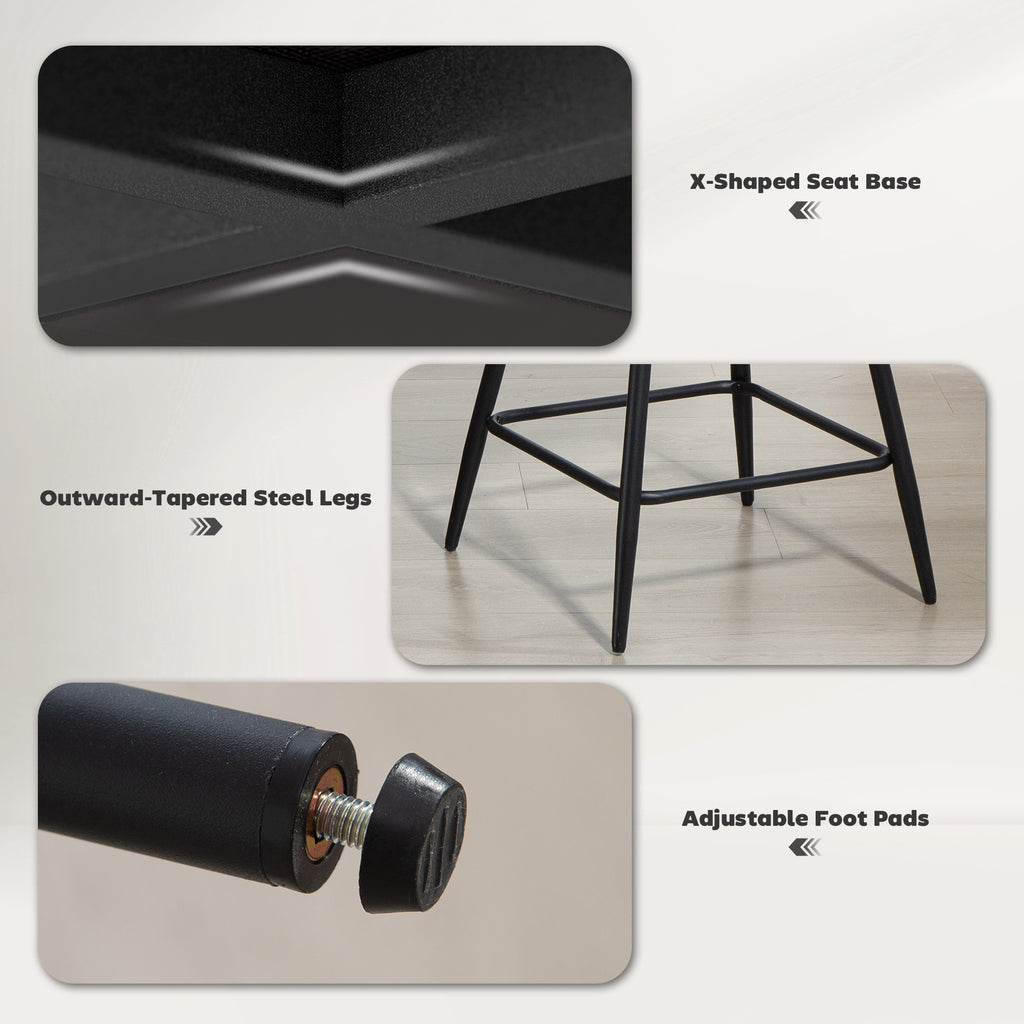 Reece 26" Counter Height Barstools Set of 2, Upholstered Swivel Bar Stools with Backrests and Armrests, Dark Grey