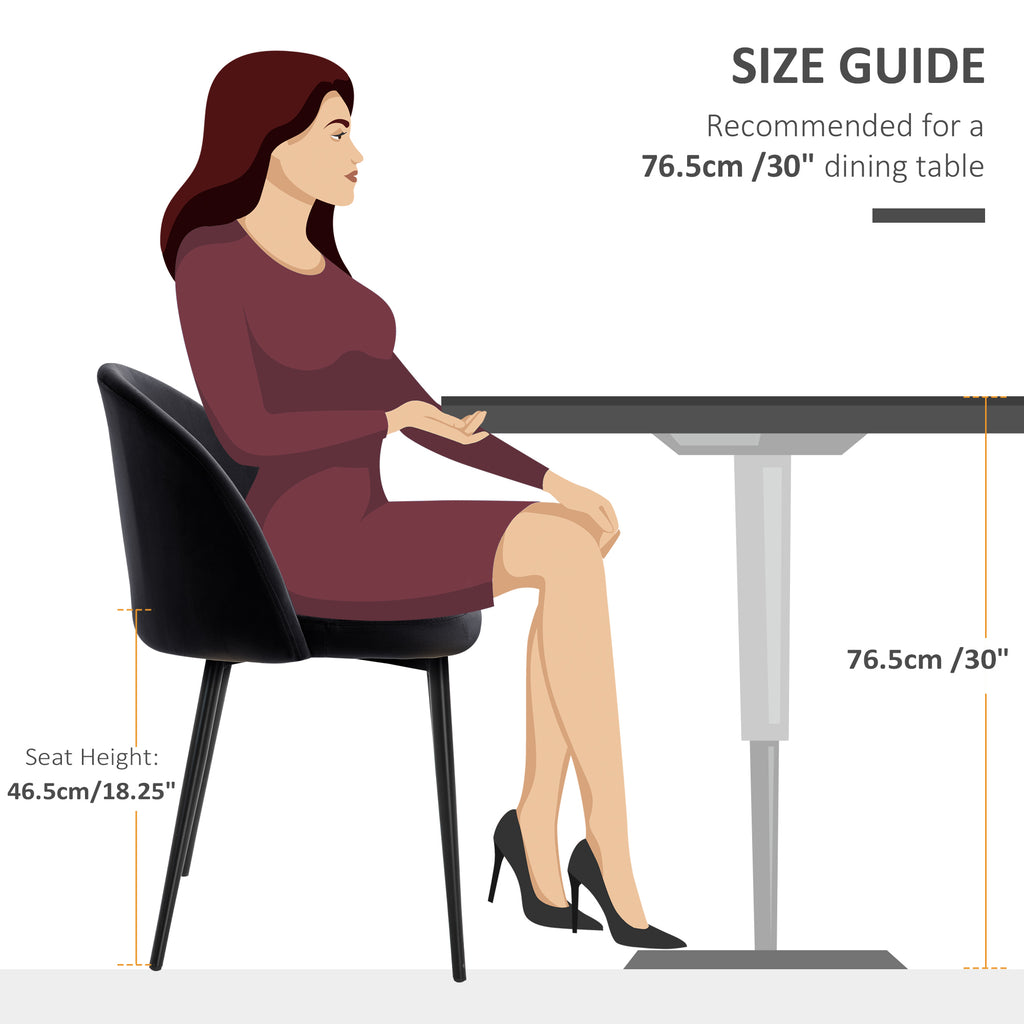 Dylan Set of 2 Mid-Back Dining Chair, Mid-Back Velvet-touch Upholstery Kitchen Chair for Living Room Dining Room, Black