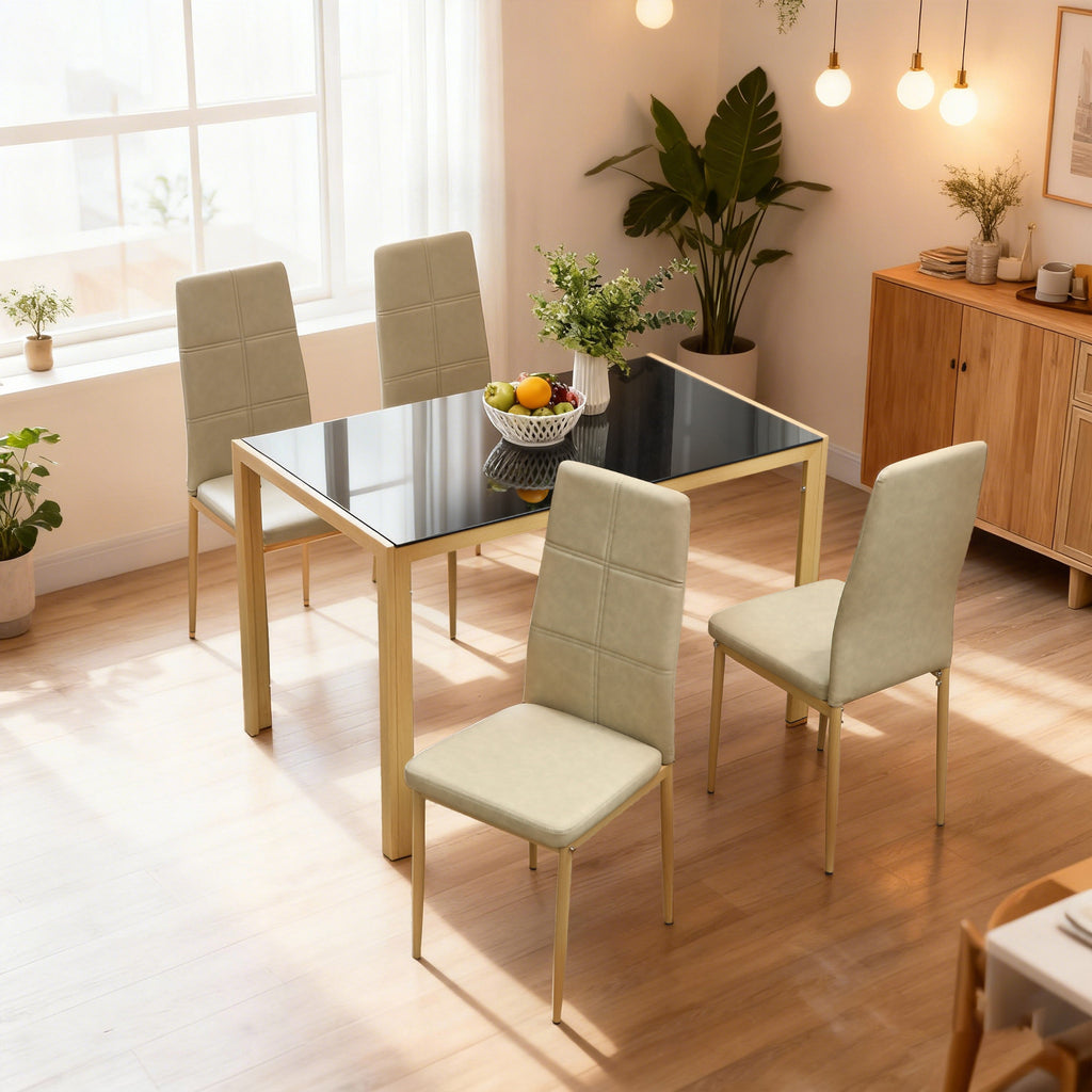 Zaya 5-Piece Rectangular Glass Dining Set for Small Spaces-Light Brown
