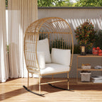Archer Oversized Rocking Indoor/Outdoor Egg Chair with Thickened Cushions-Beige