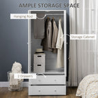 Briar Modern Wardrobe Closet Armoire with 2 Drawers and Hanging Rod, Clothes Storage Organizer with Anti-tipping Design for Bedroom, White