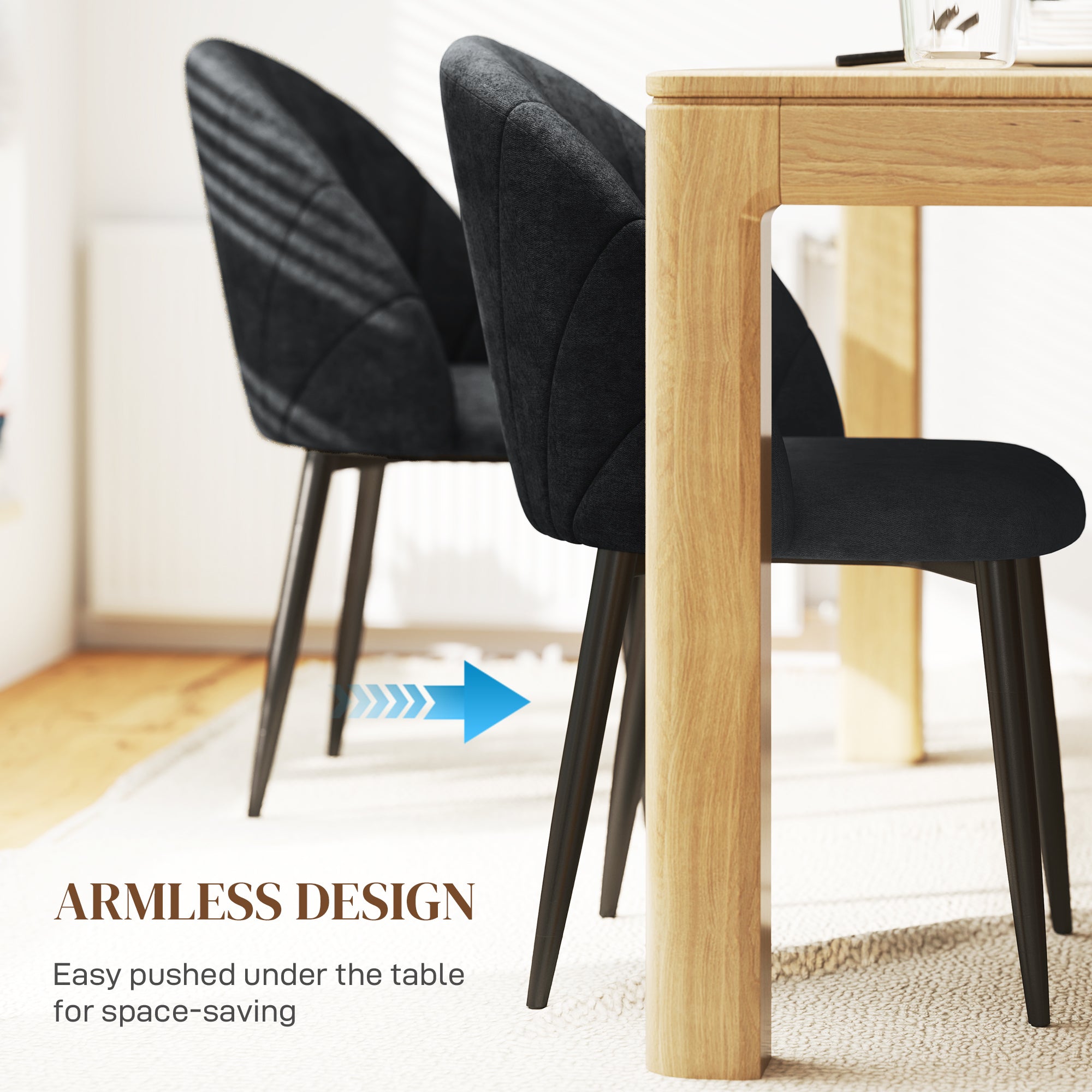 Skylar Modern Dining Chairs Set of 4, Upholstered Dining Room Chairs with Metal Legs, Shell Backrest, Padded Seat, Black