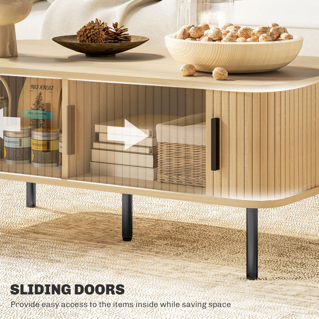 Brighton Coffee Table with Storage and Slatted Tambour Sliding Doors-Oak