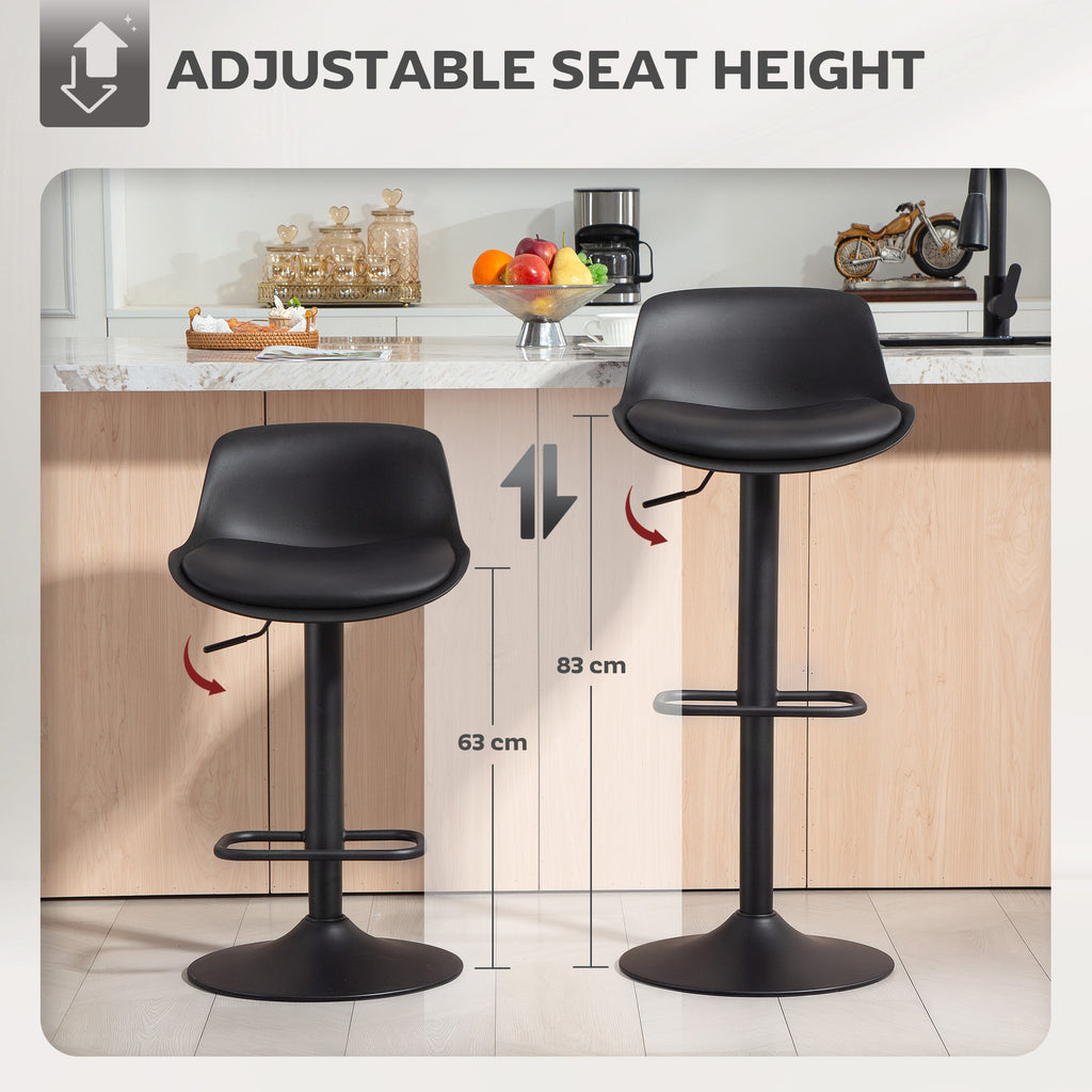 Zee Counter Height Bar Stools Set of 2, Streamlined Bar Chairs with Adjustable Height and Swivel PU Leather Seat, Black
