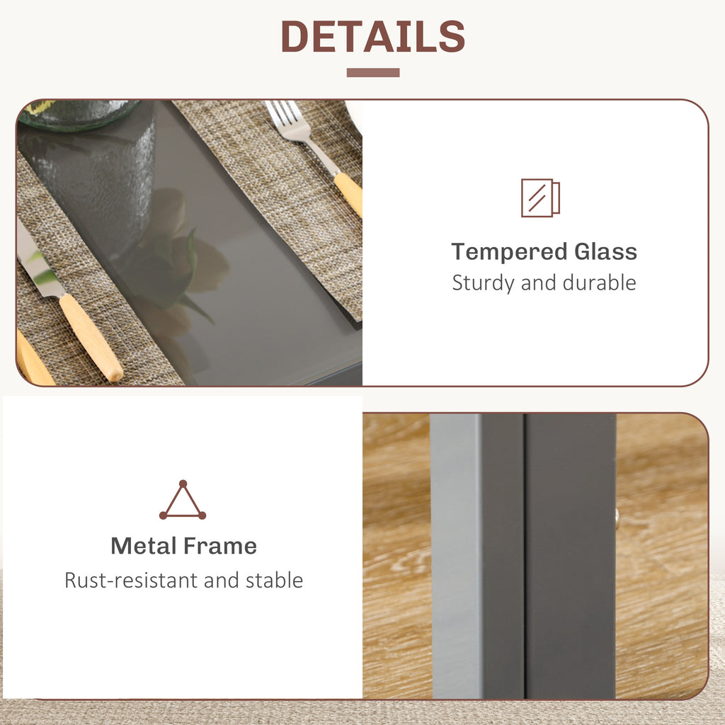 Zaya 3-Piece Rectangular Glass Kitchen Table and Chairs with Metal Frame and Faux Leather Upholstery for Dining Room, Grey