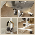 Eden Height Adjustable Standing Desk, Pneumatic Sit Stand Desk with Wheels and Headphone Hook for Home Office, Grey