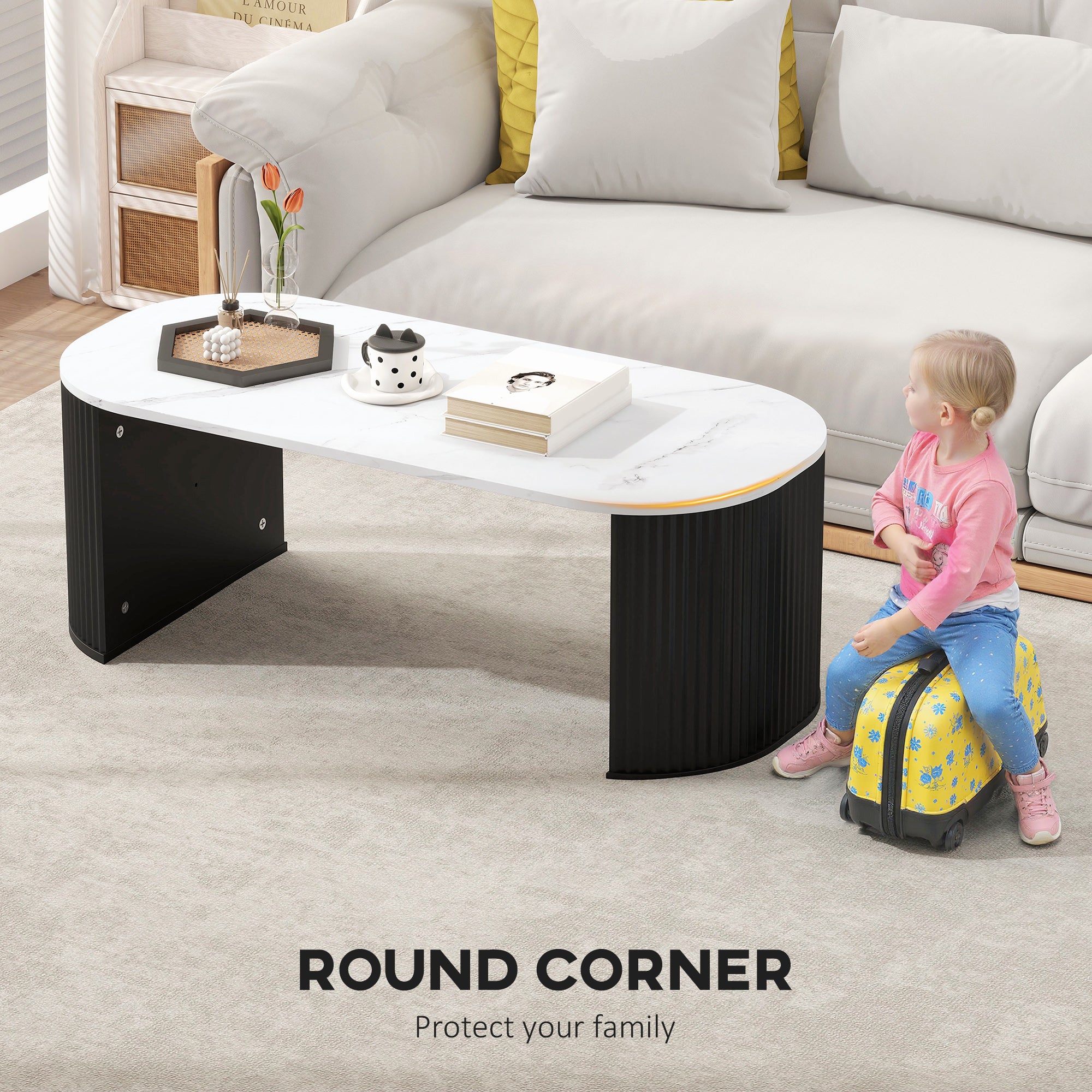 Modern Marble-Effect Living Room Table 