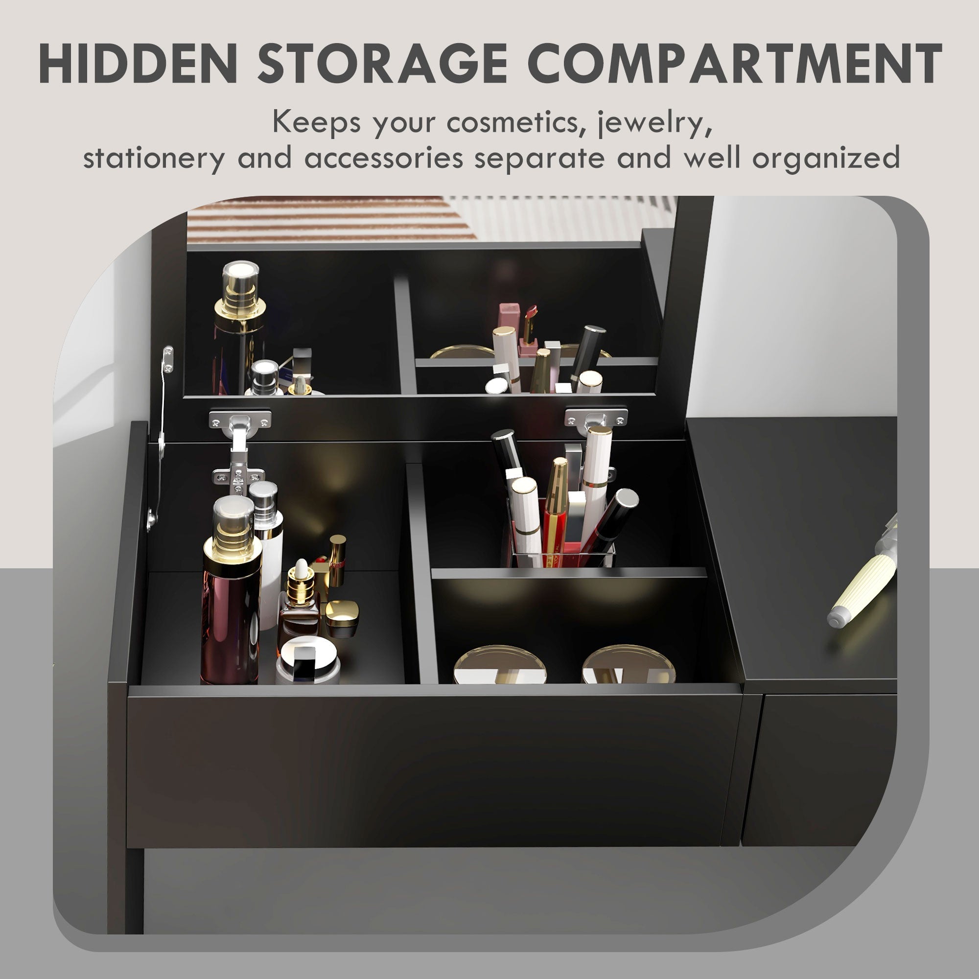 Mia Modern Vanity Set with Flip Top Mirror and Cushioned Stool, Dressing Table with Storage Drawer for Bedroom, Black