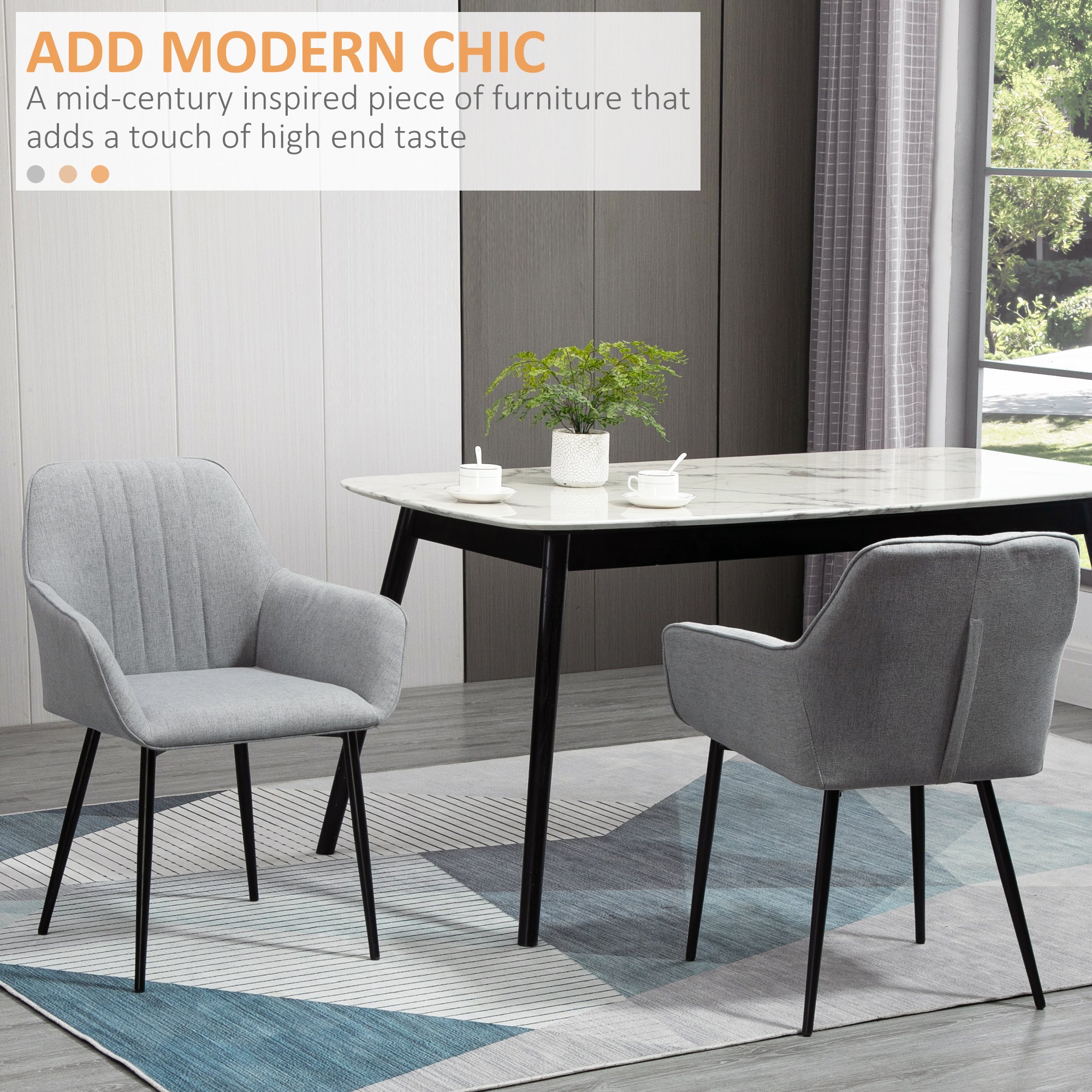 Robbie Dining Chairs Set of 2, Upholstered Linen Fabric Accent Chairs with Metal Legs, Light Grey