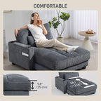 RODRI 58" Chaise Lounge-Indoor, Oversized Corduroy Sofa Bed with 2 Cup Holders, Pillow, Deep Seat Sleeper Couch, Dark Grey
