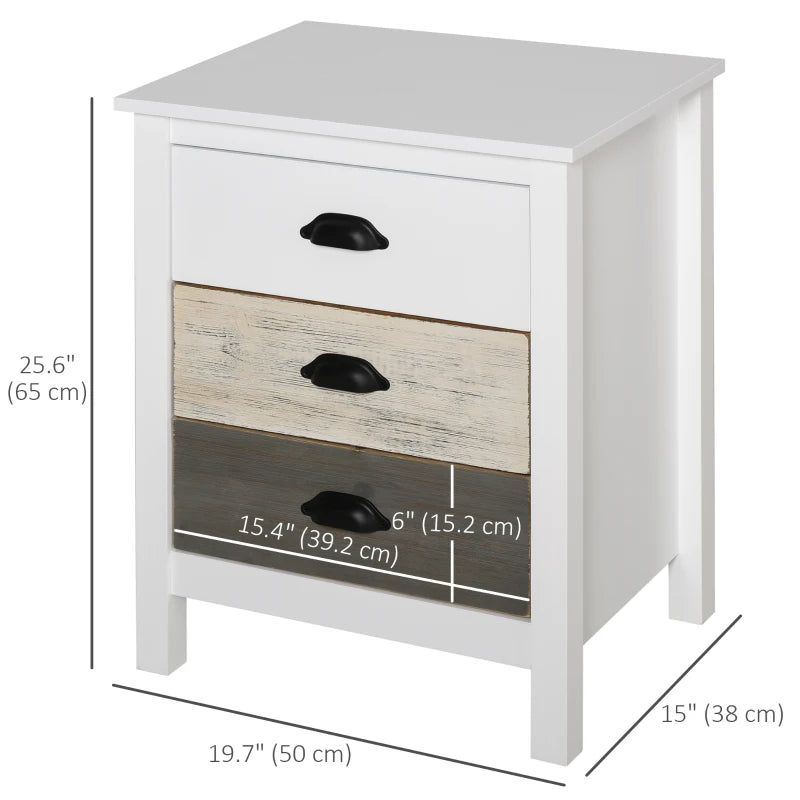 Accent Table Storage Cabinet with 3 Drawers Wooden Bedside Table Night Stand, Home Furniture