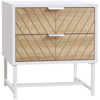 Modern Bedside Table with 2 Drawers and Steel Frame, Sofa Side Table for Bedroom Living Room, White and Oak