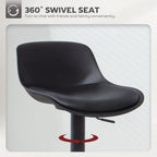 Zee Counter Height Bar Stools Set of 2, Streamlined Bar Chairs with Adjustable Height and Swivel PU Leather Seat, Black