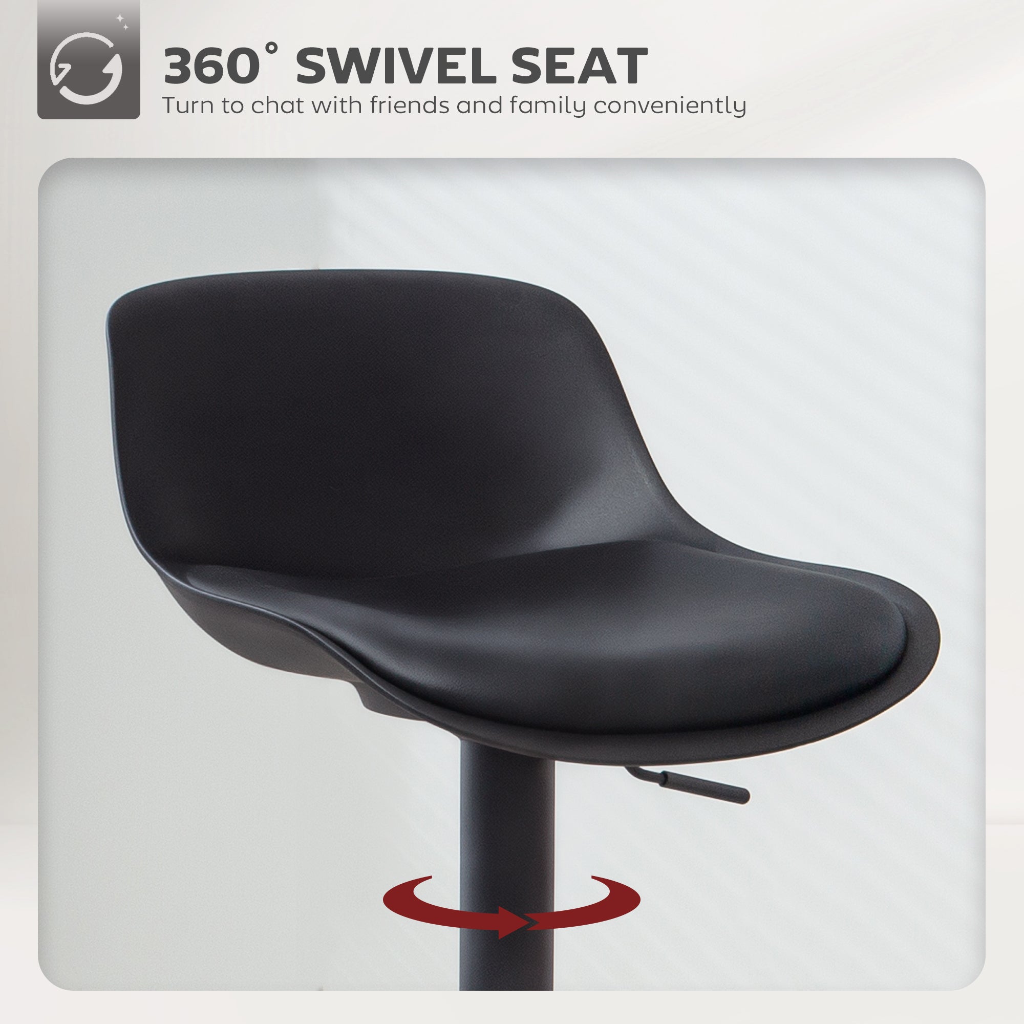 Zee Counter Height Bar Stools Set of 2, Streamlined Bar Chairs with Adjustable Height and Swivel PU Leather Seat, Black