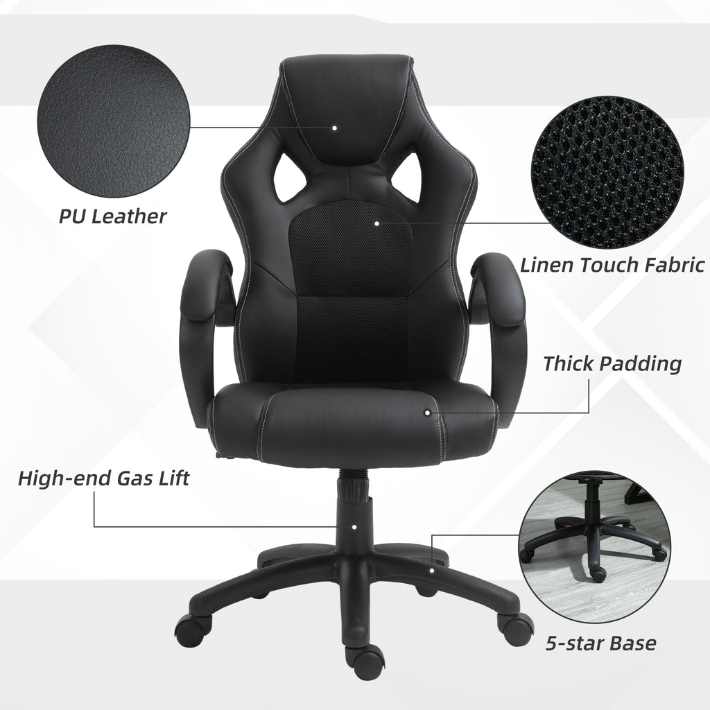 Erling Gaming Chair-Office Chair with Swivel Wheels, Padded Headrest, Tilt Function, Black