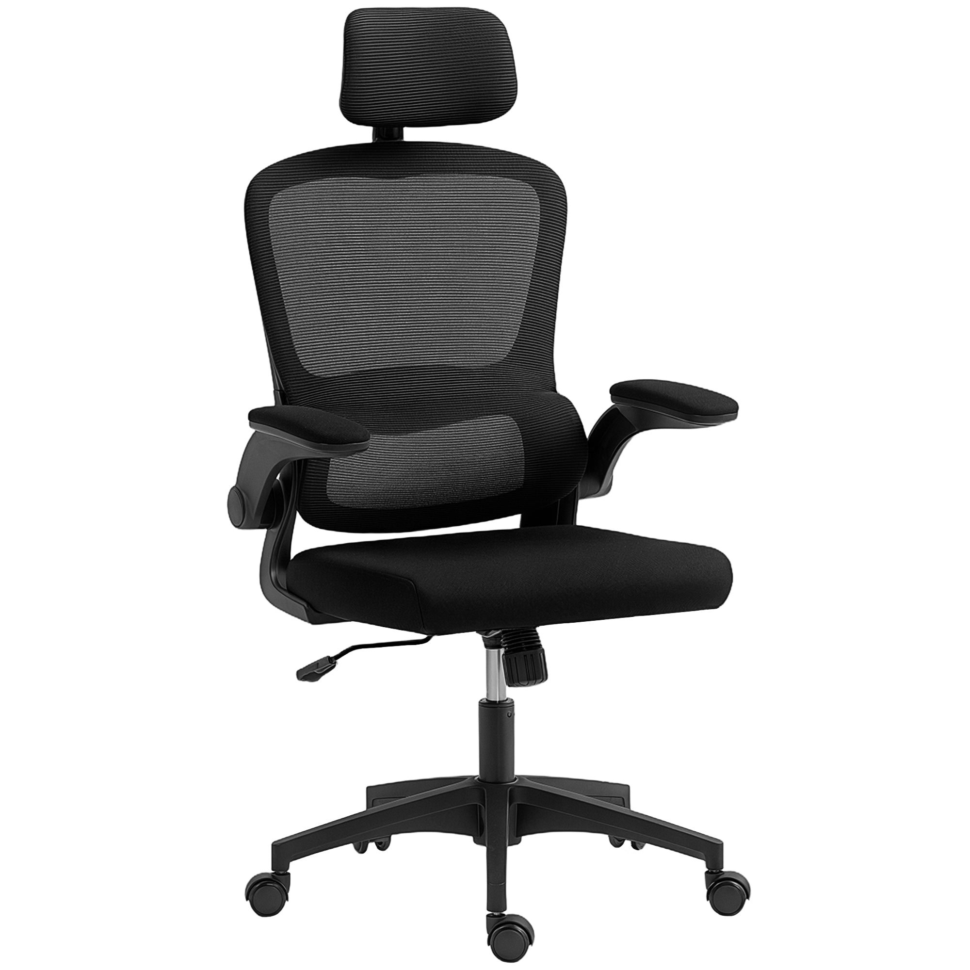 Owen Ergonomic Mesh Office Chair, High Back Desk Chair with Rotatable Headrest, Flip-Up Armrests, Lumbar Support, Black