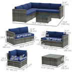Brooke 4 Pieces Rattan Wicker Outdoor Conversation Furniture Set with Center Table-Blue