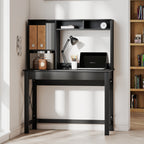 Sloan Computer Desk with Hutch, Home Office Table with Storage Shelves and Open Compartments for Writing, Work, Black