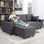 RONNY Sectional with Changeable Chaise, Corduroy L-Shaped Sectional Sofa with Pocket Spring, 2 Pillows, Cream White